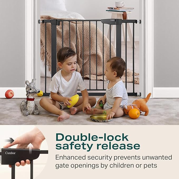 Cumbor 29.7-40.6" Baby Gate for Stairs, Baby Essential Safety Gate, Mom's Choice Awards Winner-Dog Gate for Doorways, Pressure Mounted Auto-Close Pet Gates for Dogs Indoor, Durable Child Gate, Black-CubbioJoy