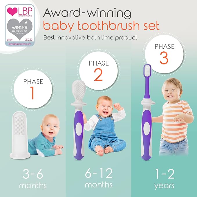 Cherish Baby Care Baby Toothbrush & Toddler Toothbrush Set (0-2 Years) - BPA-Free & Safety-Tested, 2023 Award Winner, Food-Grade Silicone (Purple)-CubbioJoy