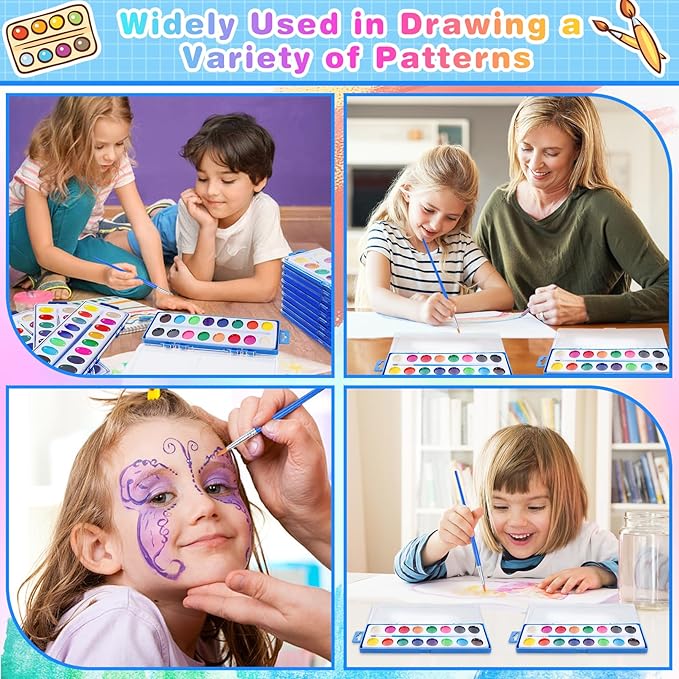 15 Pack Watercolor Paint Set for Kids, 16 Colors Washable Water Colors with Paint Brushes, Washable for Classroom Party Favor Art Activities-CubbioJoy