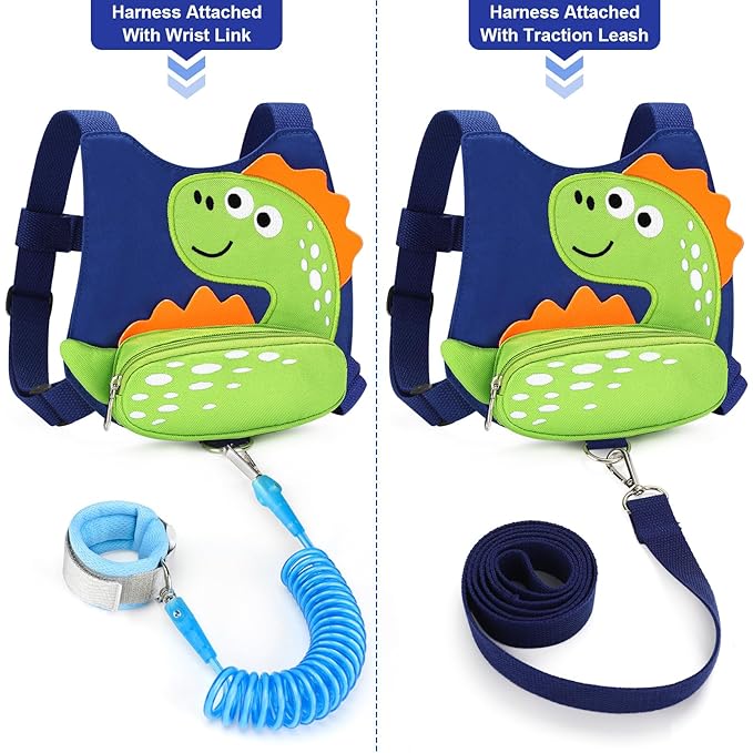 Accmor Toddler Harness Leash, Cute Dinosaur Kids Harness Children Leash with Anti Lost Wrist Link for Outdoor Travel, Adorable Child Leash Walking Harness Wristband Assistant Strap for Baby Ages1-4-CubbioJoy