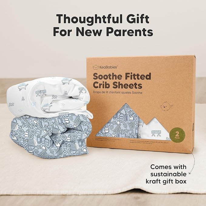 KeaBabies 2-Pack Organic Crib Sheets for Boys, Girls - 52x28 Fitted Crib Mattress Sheet Neutral, Breathable Jersey Cotton Cover for Baby Bed, Toddler Mattress, Soft & Cute Prints (Cosmo)-CubbioJoy