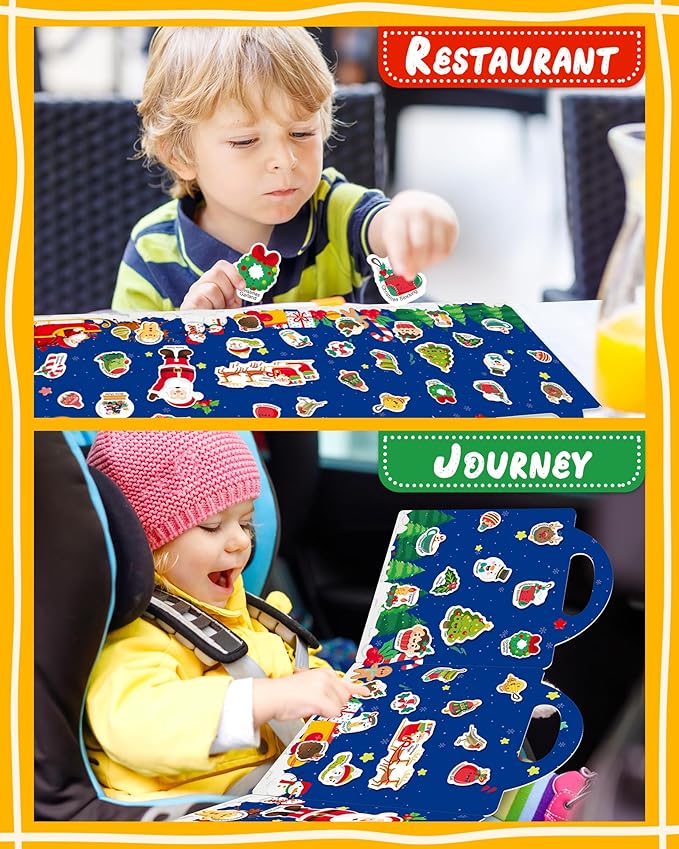 Benresive Reusable Sticker Book for Toddlers 2-4 Years, Fun Travel Stickers for Kids, Waterproof Sticker Books for Toddlers 1-3, Crafts Activities for Todddlers 1-3 2-4 3-5 - Christmas-CubbioJoy