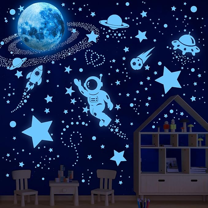 530 Glow in The Dark Stars Ceiling Stars Glow in The Dark Glow Moon and Space Wall Decals Astronaut Universe Galaxy Planet Wall Stickers Glowing Wall Stickers Kid Boys Living Room Decor-CubbioJoy