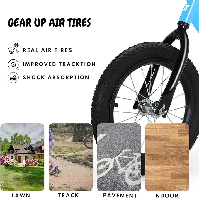 14 Inch Balance Bike for Kids 3-7 Year Old, Kids Bike with No Pedals, Air Rubber Tires, Adjustable Height, Pedalless Kids Bicycle for Boys, Girls-CubbioJoy