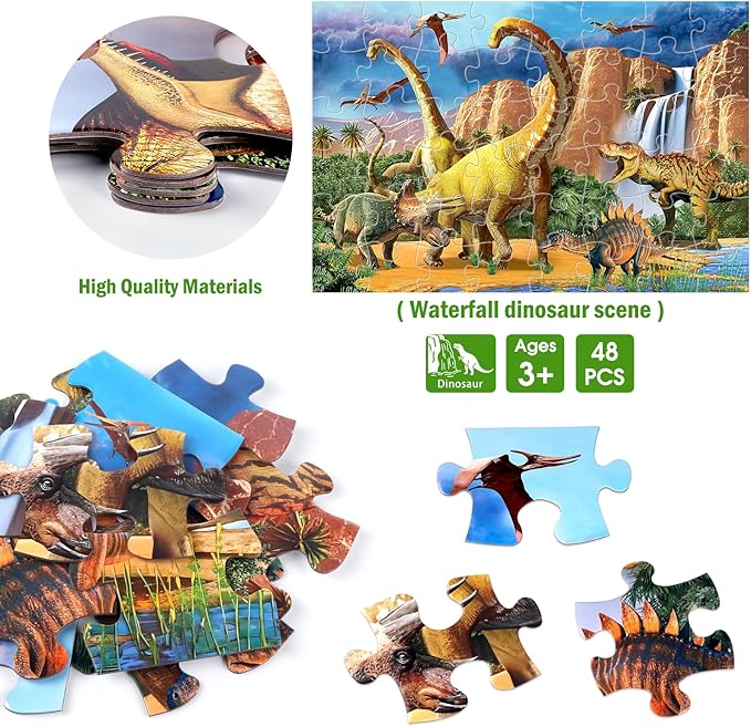 Jumbo Floor Puzzle for Kids,48 Piece Waterfall Dinosaur Large Jigsaw Puzzles, Fun Preschool Educational Toy for Toddlers Ages 3-5,Gift for Boy Girl Ages 4-8-CubbioJoy