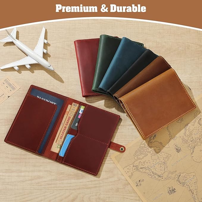 Jack&Chris Genuine Leather Passport Holder For Travel, RFID Blocking Handmade Passport Holder with Card Case Organized & Safe, Quality Travel Essentials for Women and Men for Gifting, Red-CubbioJoy