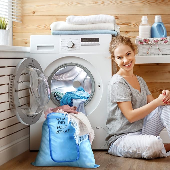 2 Pcs Travel Laundry Bag Washable Dirty Clothes Bag with Drawstring and Zipper for Suitcase, 22 x 18 Inch (Gray, Blue,Classic)-CubbioJoy