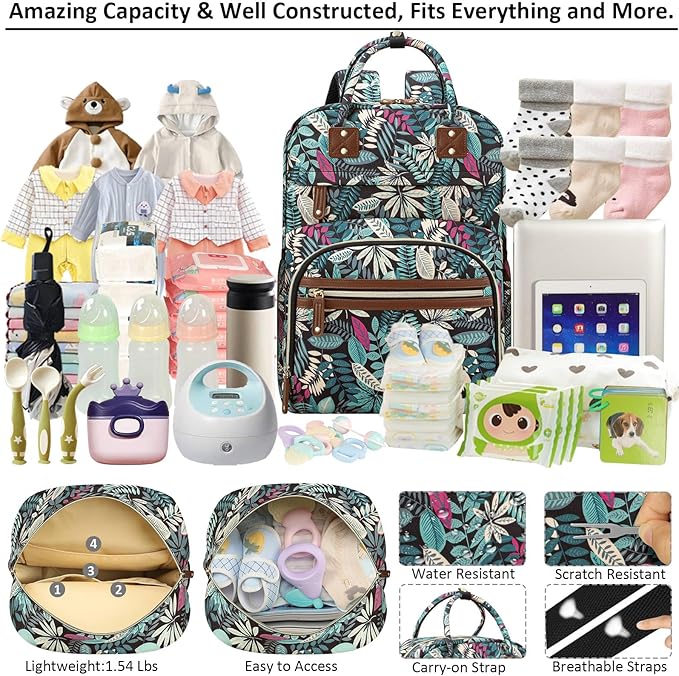 Diaper Bag Backpack Tote for Women Large Capacity, Baby Bag with Insulated Pockets Multifunctional Diaper Bags For Baby Girl Boy Waterproof Baby Bags For Boys Girls Mama Maternity Bag Colorful Leaves-CubbioJoy