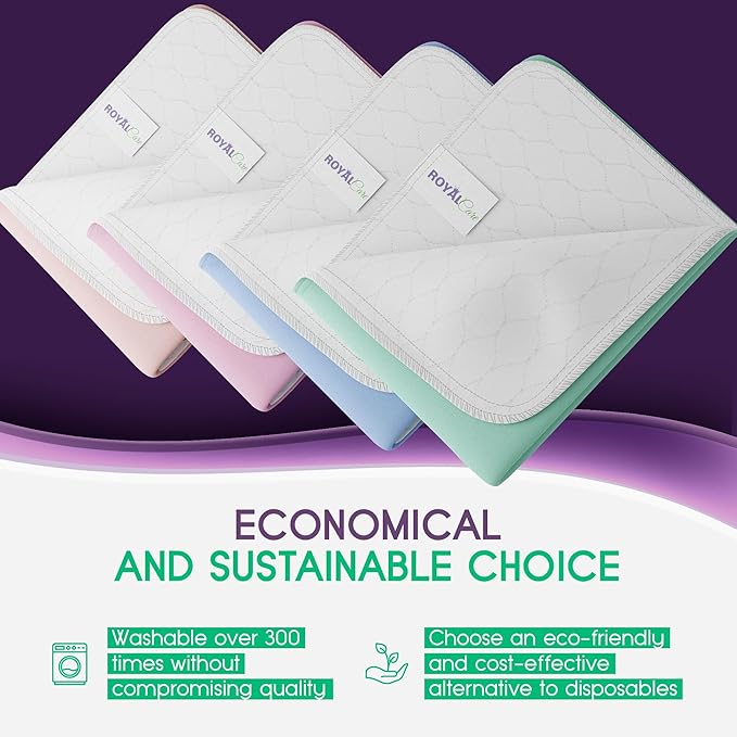 Incontinence Bed Pads - 4 Pack 24” x 36” Reusable Waterproof Mattress Protectors - Highly Absorbent, Machine Washable - for Children, Pets and Seniors - Assorted Colors - Royal Care-CubbioJoy