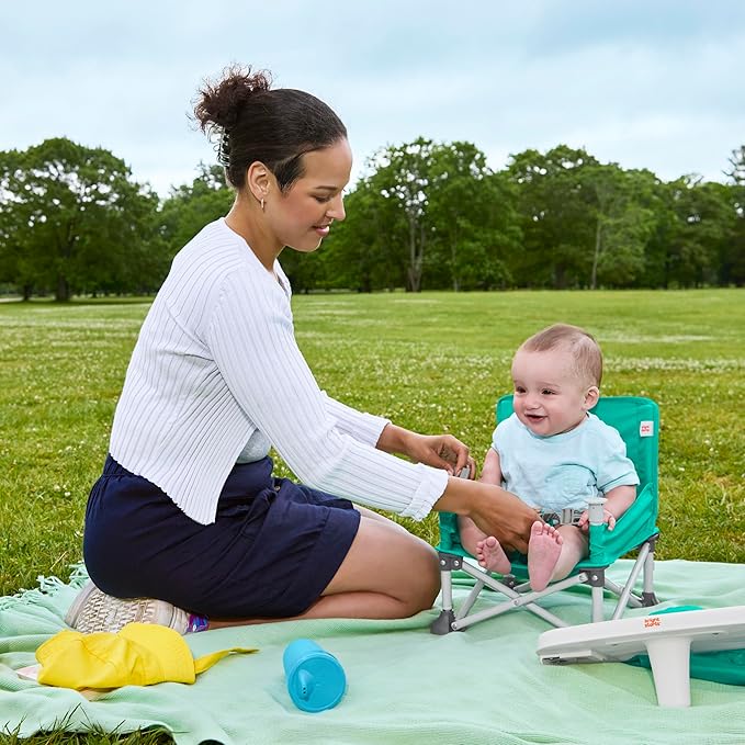 Bright Starts Pop 'N Sit Portable Booster, Indoor/Outdoor Use, Floor Seat with Feeding Tray, Teal, 6 Mos - 3 Yrs-CubbioJoy