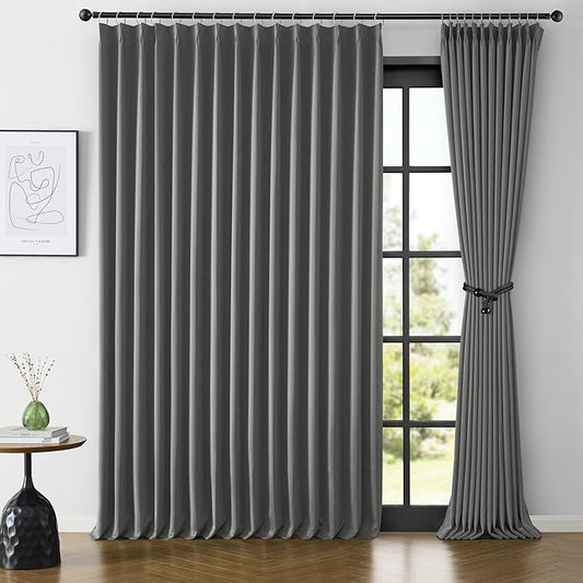 KEQIAOSUOCAI Wide Width Window Curtains 100 x 84 Inches Long, Vertical Accordion Style Pinch Pleat with Hooks Pleated Room Divider for Traverse Rod 100 x 84-2 Panels, Grey-CubbioJoy