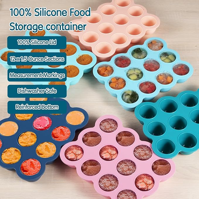 Baby Food Storage 12 x 1.5OZ Silicone Freezer Tray with Lid, Food Grade Silicone Containers for Purees & Vegetables Midnight Blue-CubbioJoy