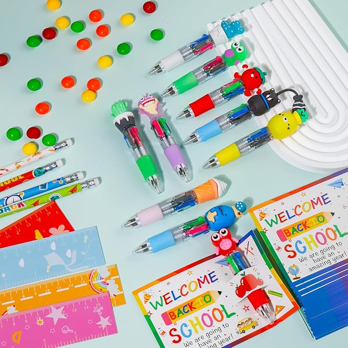 30 Set Cute Multicolor Pens in One 4-in-1 Fun Pens Bulk with 30 Gift Cards for Kindergarten Party Welcome Back To School Student Gift Bulk Office School Exchange Gifts-CubbioJoy