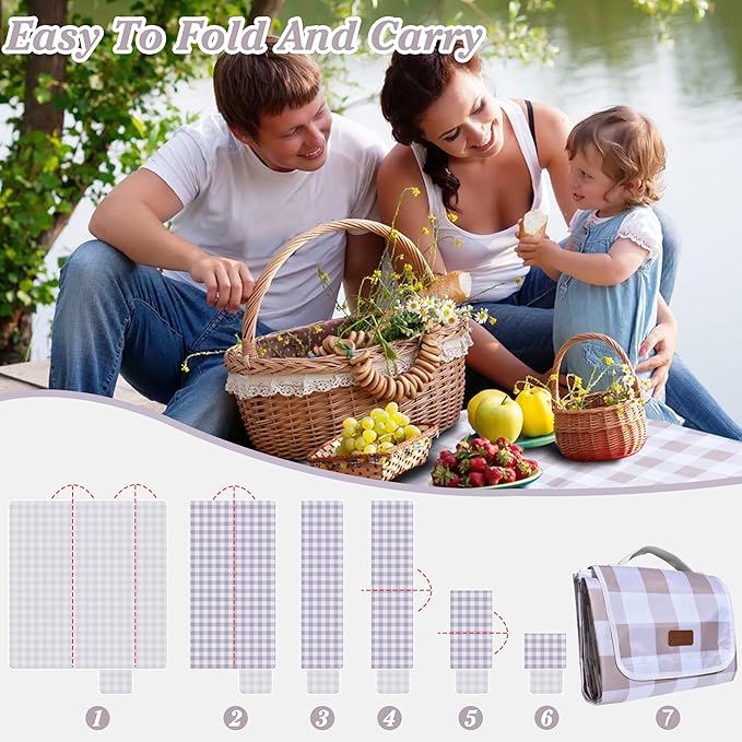 80"x60" Waterproof Sandproof Picnic Mat - Portable Foldable Outdoor Blanket for Beach, Park, Travel & Indoor Use - Lightweight Compact Design, Easy-Carry (Light Brown)-CubbioJoy