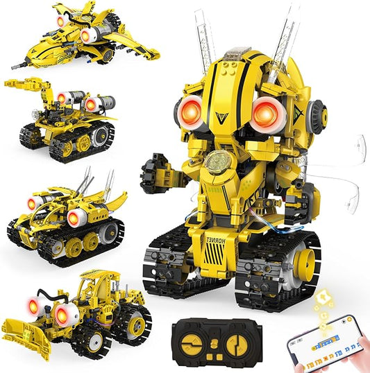 5-in-1 STEM Robot Building Kit for Kids Ages 8-16, Remote & App Controlled, Rechargeable Engineering Learning DIY Coding Toy, Educational Building Blocks Gift for Girls & Boys (673 PCS)-CubbioJoy