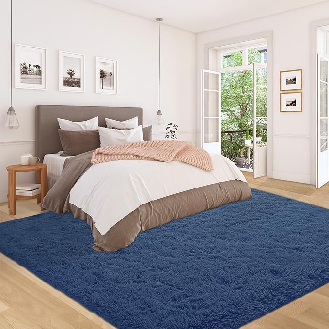 5x8 Area Rug for Living Room: Fluffy Shag Soft Washable Rugs Fuzzy Plush Indoor Carpet for Bedroom Nursery Playroom Dorm Kids Girls Boys Room (Navy Blue, 5'x8')-CubbioJoy