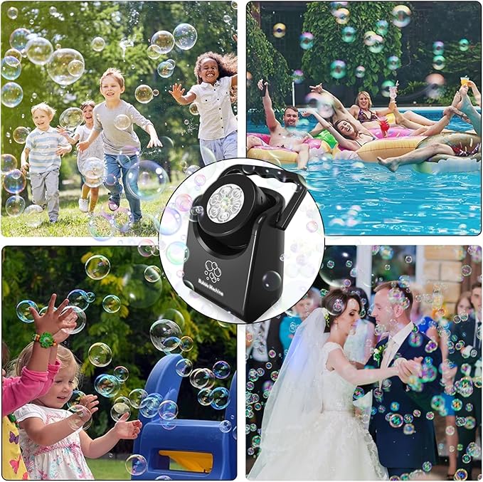 Bubble Machine Automatic Bubble Blower for Kids Batteries Operated Portable Bubble Maker Electric Bubble Machine Adjust Angle by 90° Indoor Outdoor Toy for Birthday Party Wedding (Portable Black)-CubbioJoy