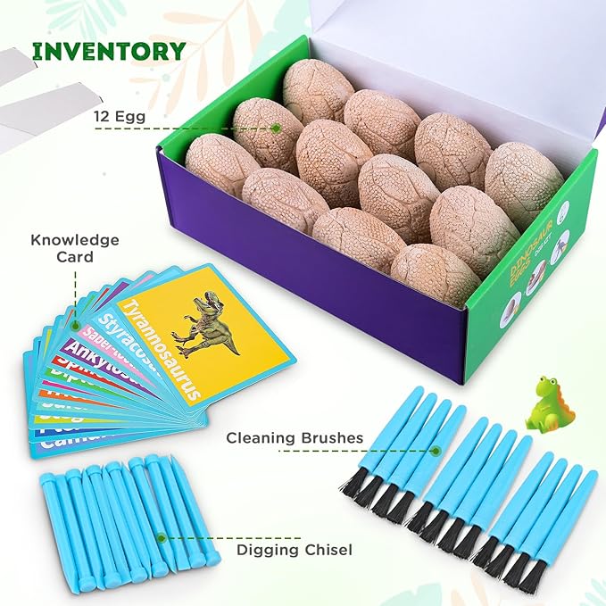 Dig Up Dinosaur Fossil Eggs, Break Open 12 Unique Eggs and Discover 12 Cute Dinosaurs, Easter Digging Toy for 3 4 5 6 7 8 9-12 Year Old Boys Archaeology Science STEM Gift-CubbioJoy