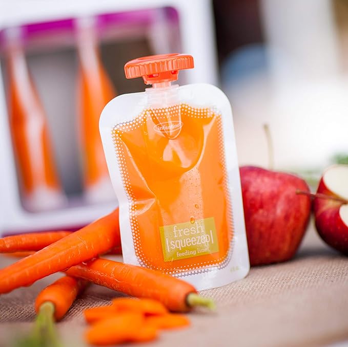 Infantino Squeeze Station, Baby Food Maker & Pouch Filler, Fill 3 Reusable Pouches at Once, Easy to Use, Dishwasher Safe, Homemade Baby Food Prep Essential, Purple-CubbioJoy