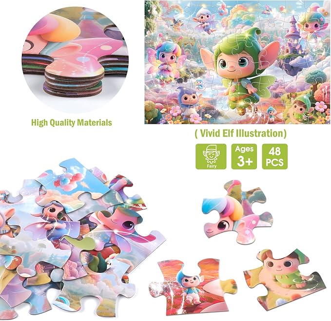 Jumbo Floor Puzzle for Kids,48 Piece Fairy Large Jigsaw Puzzles for Toddler Ages 3-5,Preschool Educational Toy Gift for Boys & Girls Ages 4-8-CubbioJoy