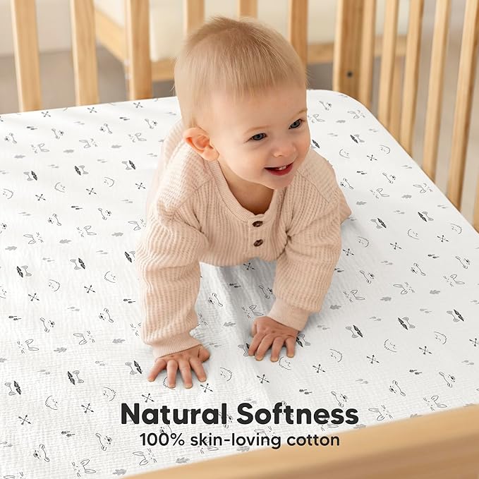 KeaBabies 2-Pack Muslin Crib Sheets for Boys, Girls - 100% Organic Cotton Fitted Baby Crib Mattress Sheet, Soft Breathable Standard Toddler Bed Cover Bedding Set, Neutral, Durable 52x28 (Nordic)-CubbioJoy