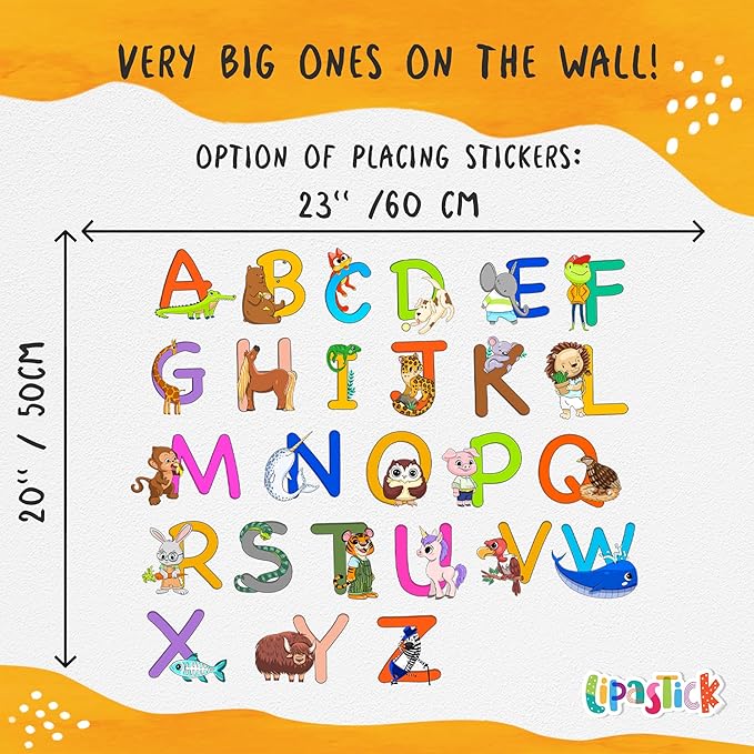 ABC Educational Wall Stickers for Kids - Animal Alphabet Wall Decals by Lipastick - Peel and Stick Letters for Boys and Girls Bedroom, Baby Room, Nursery Decor - Removable Wall Art-CubbioJoy