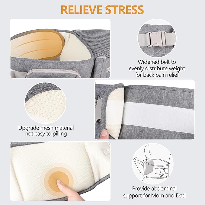 Baby Hip Seat Carrier, Ergonomic Waist Stool for Child Infant with Adjustable Strap Pocket Soft Base, Baby Hip Carrier for Newborns & Toddlers-CubbioJoy