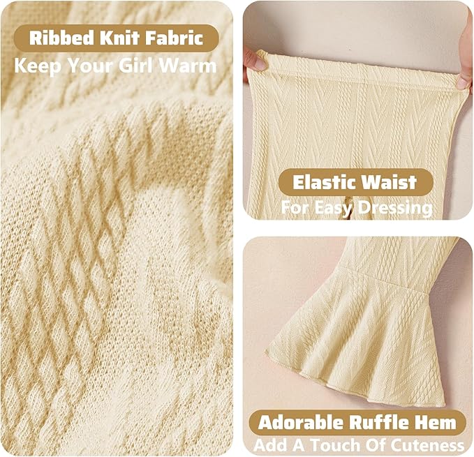 2 Pack Toddler Baby Girl Pants Flare Leggings Ribbed Knit Newborn Bell Bottoms Solid Ruffle Infant Pants for Girls-CubbioJoy