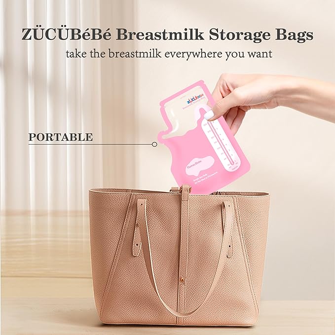 Breastmilk Storage Bags(50 Count)，8oz Milk Storage Bags for Breastfeeding，BPA Free with Easy Pour Spout, Self Standing, for Refrigeration and Freezing Red-CubbioJoy