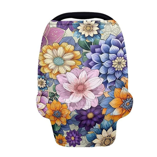Binienty Durable Fabric Infants Carseat Canopies for Baby Girls Boys,Bohemian Flower Design, Baby Stroller Cover-CubbioJoy