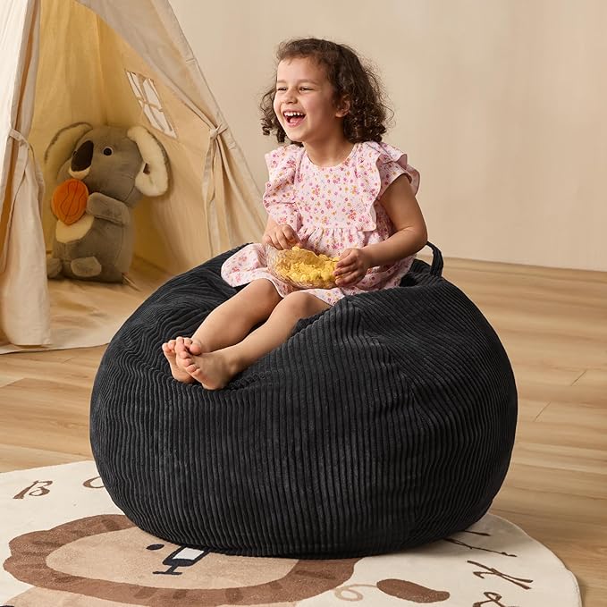 Bean Bag Chairs Teardrop Bean Bag Chair Beanbag Chair with Memory Foam Filled Machine Washable Cover for Living Room, Bedroom (Small,Black)-CubbioJoy