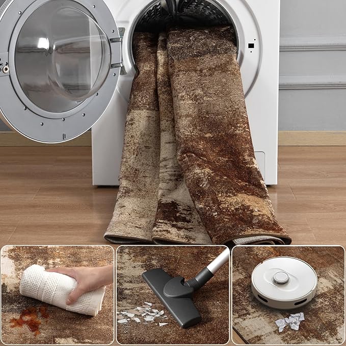 Kelarea 2x3 Brown Entryway Rug, Washable Abstract Small Rugs Non-Slip Low Pile Throw Rugs for Kitchen Floor, Front Door, Bedroom Bedside-CubbioJoy