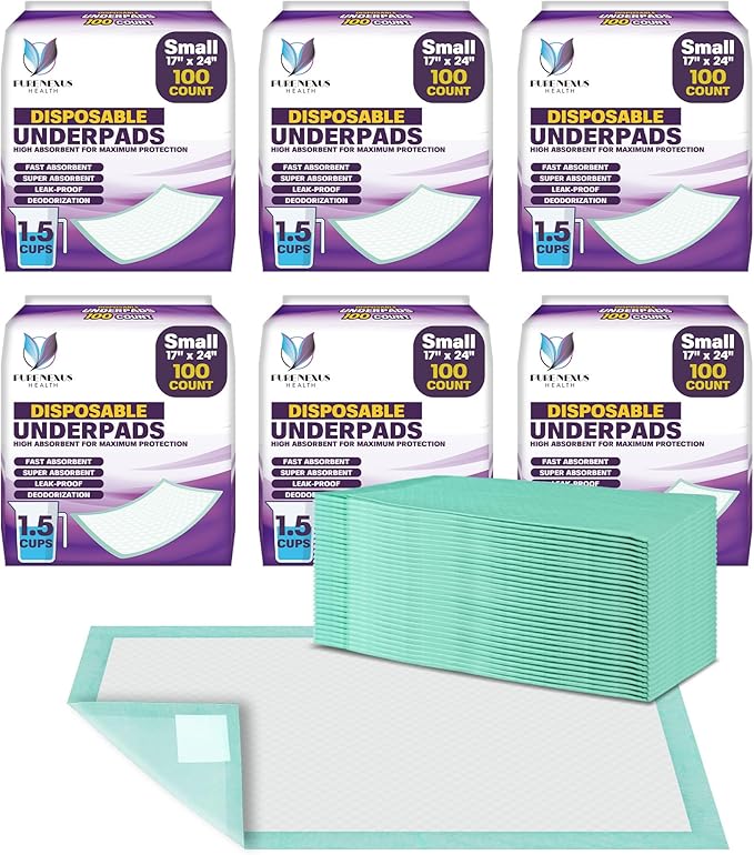 Disposable Bed Pads for Adults 17 x 24 (600 Count) - Super Absorbent and Waterproof - Incontinence Bed Pads, Chuck Pads, Chux Pads, Changing Pads for Baby, Pee Pads for Kids-CubbioJoy