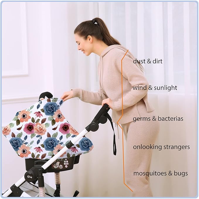 Car Seat Covers for Babies - Multi- use Nursing Carseat Canopy, Breastfeeding Covers, Baby Shower Gifts for Boys and Girls (Colourful Rose)-CubbioJoy