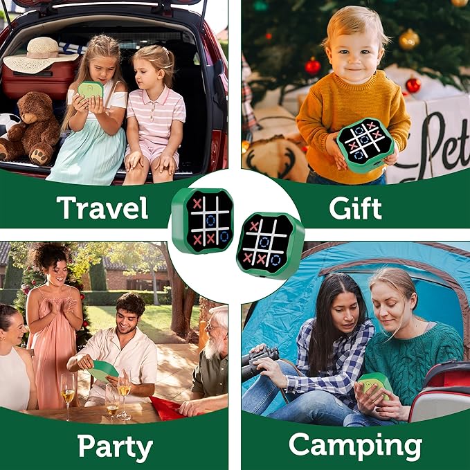 3 in 1 Electronic Tic Tac Toe Game, Handheld Digital Tic Tac Toe Bolt Game with Silent Mode, Portable Learing Toy Gift for Kids & Adults, Green(One Pack)-CubbioJoy