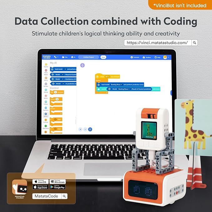 AI Vision Kit for VinciBot with a 180° Flip Camera, Programmable Screen and Modular Structure Can Add 7 Visual Functions, for Beginners and Advanced Learners of AI from 8-12-CubbioJoy