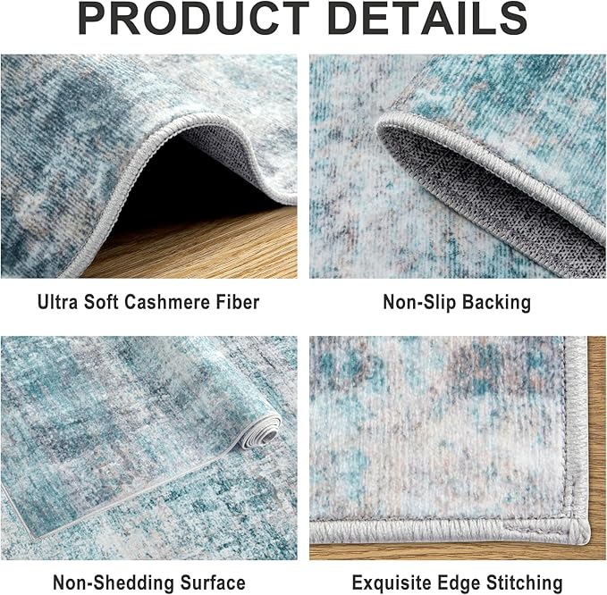 Area Rugs 10x14 Living Room - Washable Rug Modern Abstract Soft Large Neutral Non-Slip Carpet Indoor Floor Thin Carpets for Bedroom Dining Room Farmhouse Nursery Home Office Green-CubbioJoy