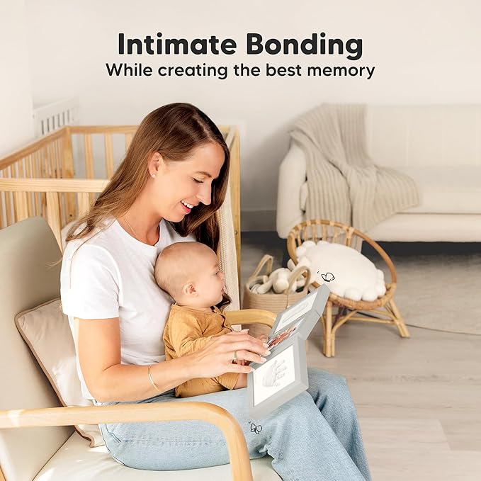 Baby Shower Gifts for Boys, Girls - Baby Hand and Footprint Kit, Newborn Handprint Kit, Keepsake Photo Frame, Nursery Picture Frame, Gender-Neutral Newborn Keepsake Gifts (Cloud Gray)-CubbioJoy