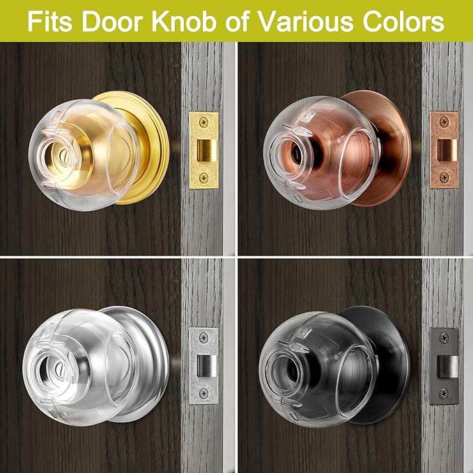 Clear Door Knob Cover Door Knob Safety Cover for Kids (6 Pack) Child Proof Door Knob Covers Fit Most Color Door Knobs Baby Proof Door Knob Cover Easy Adult Grip Toddler Door Knob Cover 2.7 X 2.3 Inch-CubbioJoy