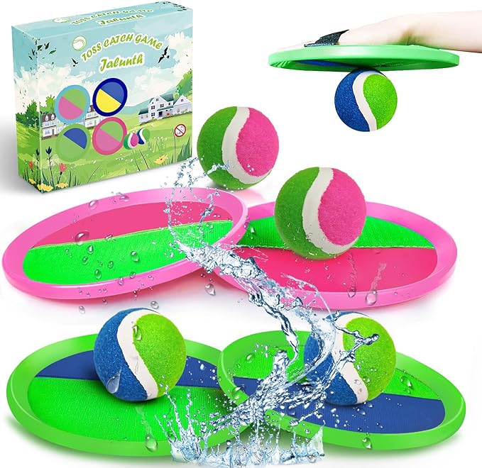 Jalunth Ball Catch Set Game Paddle - Beach Toys Back Yard Pool Outdoor Games Backyard Camping Throw Catch Toss Age 3 4 5 6 7 8 9 10 11 12 Years Old Boys Girls Kids Adults Family Outside Easter Gifts-CubbioJoy