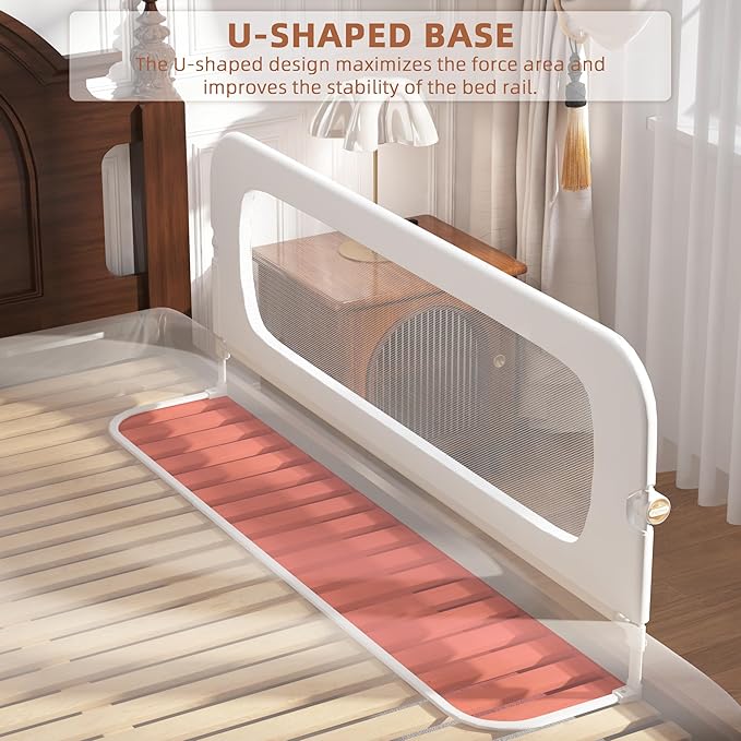 Bed Rail for Toddlers, Baby Bed Rail Guard for Kids, Toddler Bed Rails with Reinforced Anchor Fit, Height Adjustable & Foldable Bed Rail Guard for Twin, Full, Queen & King Beds (White, 59IN)-CubbioJoy