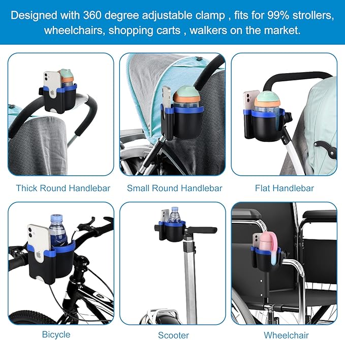 Accmor Stroller Cup Holder with Phone Holder, Bike Cup Holder, Universal Cup Holder for Uppababy Nuna Doona Strollers, 2-in-1 Cup Phone Holder for Stroller, Bike, Wheelchair, Walker, Scooter-CubbioJoy