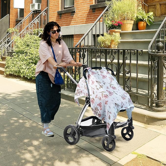 80S Muslin Car Seat Cover for Babies - Soft & Breathable Infant Carrier Canopy, Lightweight Sunshade for Summer, Universal Fit for Baby Boys & Girls-CubbioJoy