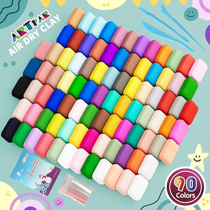 Air Dry Clay for Kids,90 Colors Modeling Model Magic Clay,DIY Molding Clay Starter Kit with Sculpting Tools,Soft and Non-Sticky,Art and Crafts for Boys & Girls 3-12 Years Old.-CubbioJoy