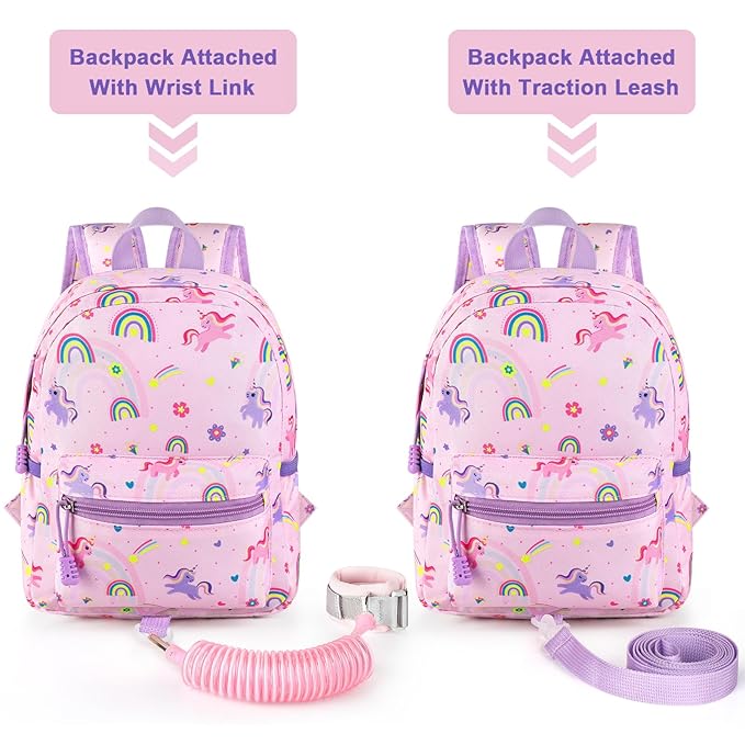 Accmor Toddler Backpack Leash, Cute Unicorn Baby Backpacks with Anti Lost Wrist Link, Mini Kids Backpack Leash Walking Harness for Outdoor Travel, Small Backpack Tether for Boys Girls 1-3 (Pink)-CubbioJoy