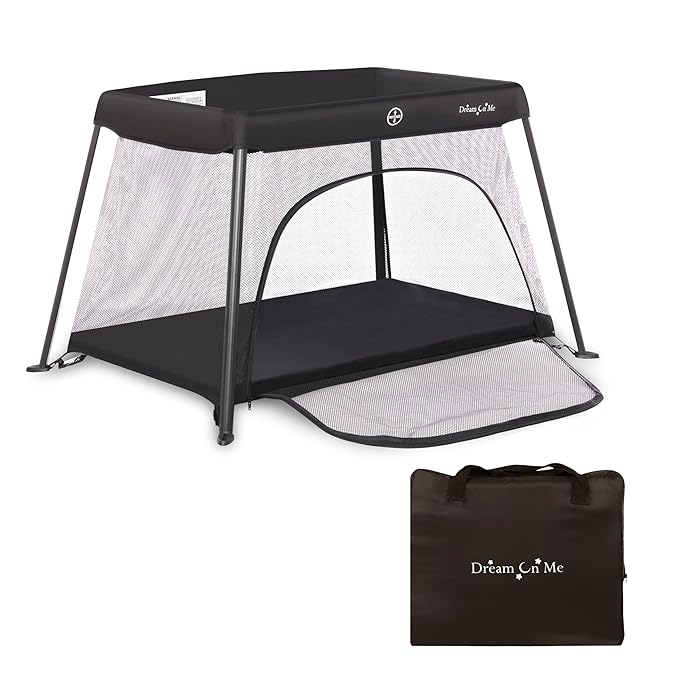 Dream On Me Travel Light Playard with Mesh Zipper Door in Black-CubbioJoy