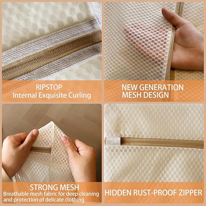 6 Pack Laundry Bag, Durable Honeycomb Mesh Laundry Bags Suitable for Delicate Clothes Washing (3 Large, 3 Medium) Beige-CubbioJoy