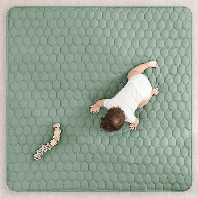 Comfy Cubs Square Kids Play Mat - 56 x 56 inches Soft Quilted Baby Floor Mat with Non-Slip Bottom - Plush Design for Toddlers' Playtime and Relaxation - Comfortable and Durable - Fern-CubbioJoy