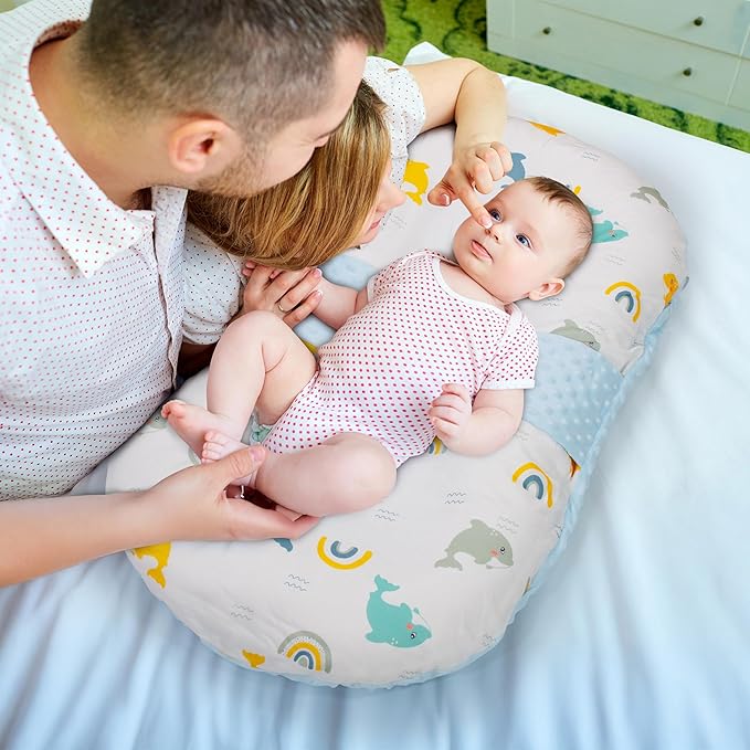Baby Lounger for Newborns and Infants, Portable Lounger with Pillow & Foot Rest - 100% Cotton, Snug, Travel-Friendly, Breathable Fabric, Ideal for Cribs & Floor - Sprinta (Poly Snuggle)-CubbioJoy