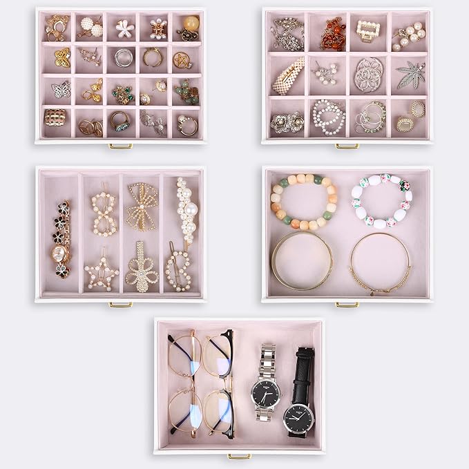 Kendal Extra Large Jewelry Box Jewelry Case PU Leather 6 Tier 5 Drawers Large Storage Capacity with Mirror Jewelry Storage Organizer Great Gift Also Good For Watches LJC-SHD5CM(White)-CubbioJoy